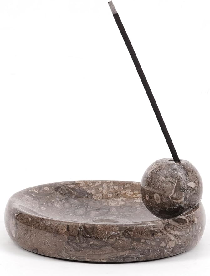Incense Holder for Sticks, Natural Marble Incense Burner Ash Catcher Plate for Palo Santo, Sage, Meditation, Yoga and Home Decor - Oceanic Grey