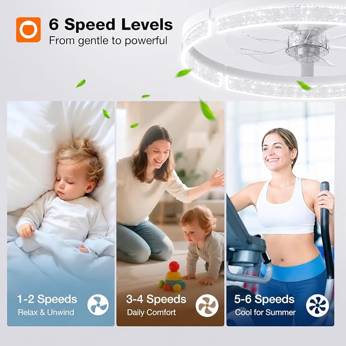 addlon 20'' Ceiling Fans with Lights and Remote, Low Profile Flush Mount Ceiling Fan with Light, 3000-6000K Dimmable LED Fandelier, Modern Small White Ceiling Fan for Bedroom, Kitchen, Living Room