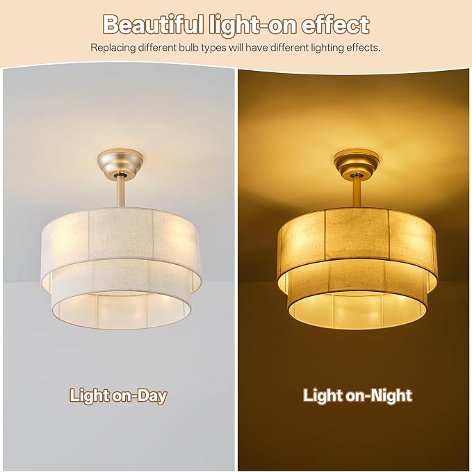 20" Boho Ceiling Fans with Lights, Coastal Fandelier Chandelier Ceiling Fan with Light Remote Control, Caged with 6 Speeds for Bedroom, Nursery (Beige)