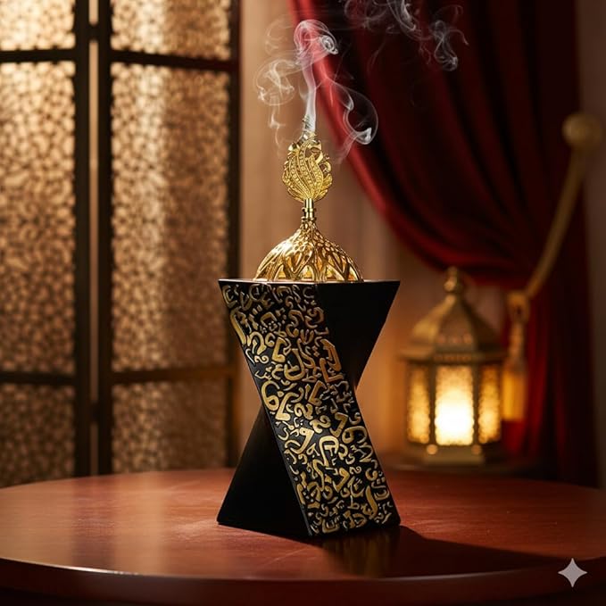 Resin Incense Burner Bakhoor Incense Burner Charcoal Incense Burner Yoga Spa Aromatherapy Office Home Decor Black (8.26 inch / 21 cm Height)