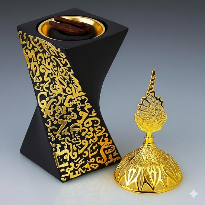 Resin Incense Burner Bakhoor Incense Burner Charcoal Incense Burner Yoga Spa Aromatherapy Office Home Decor Black (8.26 inch / 21 cm Height)