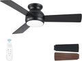 42 Inch Low Profile Ceiling Fan with Light Quiet for Bedroom, Black | Flush Mount,Remote Control,Reversible Quiet DC Motor,Wood Blade,6 Speed,3CCT Dimmable for Bedroom,Living Room
