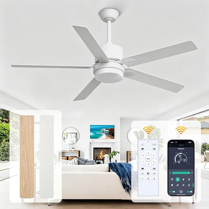 Obabala Ceiling Fan with Light 60 Inch, DC Motor Ceiling Fan with Remote and APP Control, Dimmable LED Color Changing, Reversible Quiet Fan for Bedroom Living Room Indoor Outdoor, Modern