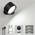 LED Wall Mounted Lights, Rechargeable Wall Sconces, 3 Color Temps, Remote & Touch, 360° Rotating and Dimmable for Bedroom, Bedside & Reading (Black, 1 Pack)