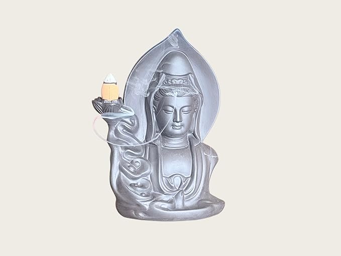 Ceramic Incense Burner, Waterfall Reflux Design, Aromatherapy Holder for Cones and Sticks, Dark Brown。 (LGY)