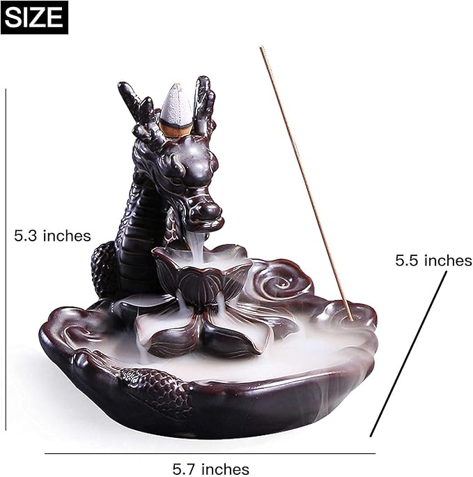 Dragon Incense Waterfall Burner Ceramic Backflow Incense Holder Set with Incense Cones and Incense Sticks, Dragon Ornament for Home Décor