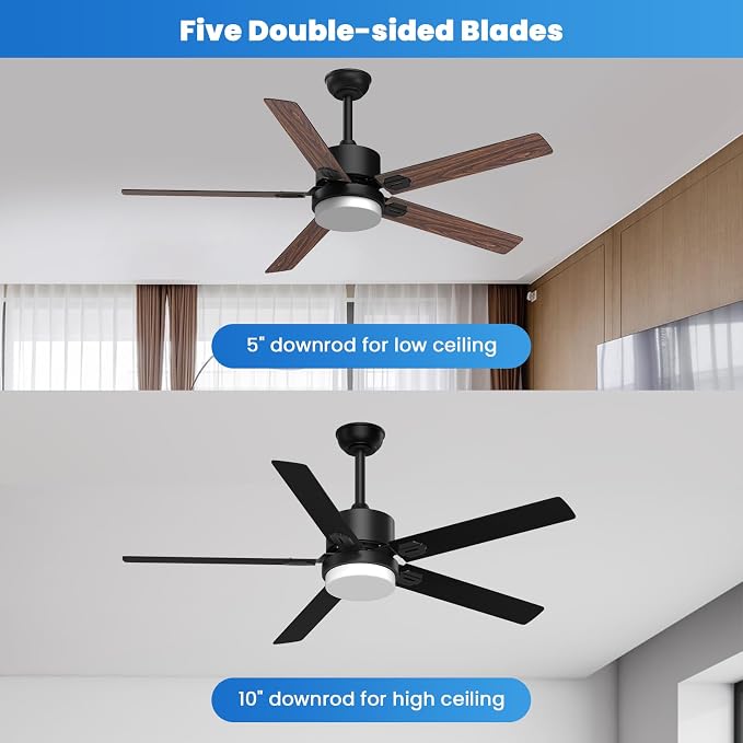 Obabala Ceiling Fan with Light 60 Inch, DC Motor Ceiling Fan with Remote and APP Control, Dimmable LED Color Changing, Reversible Quiet Fan for Bedroom Living Room Indoor Outdoor, Modern