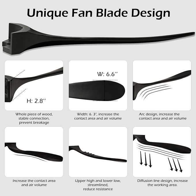Ceiling Fans Without Light, 84 Inch Outdoor Fan No Light, Black Ceiling Fan with Remote, 3 Solid Wood Blades, Quiet Motor, High CFM, Propeller Large Ceiling Fan for Patios,Black