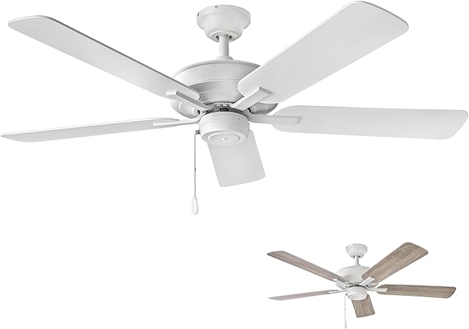 Hinkley Metro 52" Indoor White Ceiling Fan No Light, Traditional Style, Reversible Wooden Fan Blades, Chalk White and Weathered Wood, Remote Sold Separately
