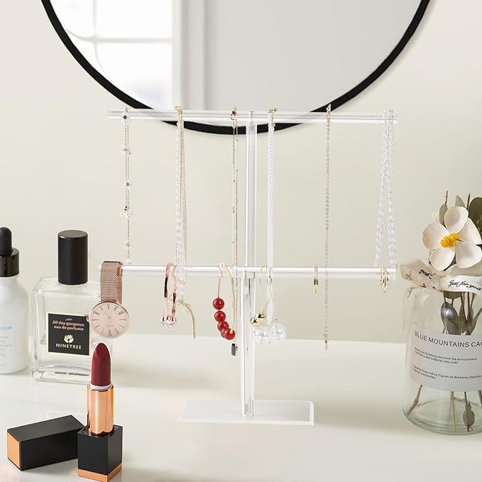 Acrylic Jewelry Stand, 2-Tier Necklace Holder, Jewelry Display Holder | Clear Bracelet Hanging Organizer, Tower Stand for Bangles, Necklaces, Bracelets, Rings, Earrings and Watch