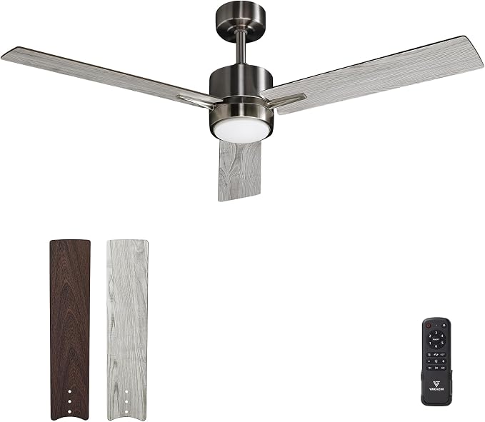 Ceiling Fan 52'' with Light: Modern Remote Control Fans Downrod Mounted - Quiet Reversible DC Motor - Light Memory Function for Outdoor Indoor