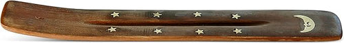 10 Pack Brass Moon Inlay Handmade Wooden Incense Stick Holders, Ash-Catchers
