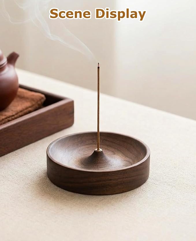 3PCS Incense Holder for Sticks with 3PCS Ash Brush, Wooden Black Walnut Burner Ash Catcher Bowl Tray for Home Décor, Meditation, Yoga, Spa