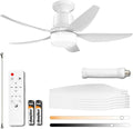 30" Socket Fan Light with Remote, Ceiling Fans with Light, Low Profile Flush Mount Ceiling Fan, 4 Speeds, 3000K-6000K Dimmable LED, Quiet Energy-Saving Motor, E26 Easy Install for Bedroom, Living Room