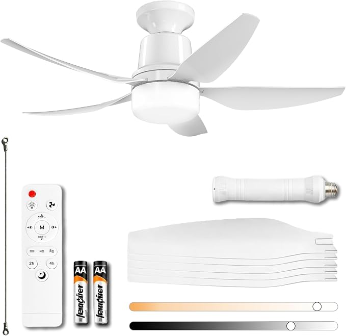 30" Socket Fan Light with Remote, Ceiling Fans with Light, Low Profile Flush Mount Ceiling Fan, 4 Speeds, 3000K-6000K Dimmable LED, Quiet Energy-Saving Motor, E26 Easy Install for Bedroom, Living Room