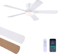 Ayaoty 52" White Ceiling Fans with Lights and Remote/APP - Flush Mount Low Profile Ceiling Fan with 5 Reversible Dual-Sided Blades, Dimmable, 1/2/4H Timer, Modern Indoor Fan Light for Kitchen, Bedroom