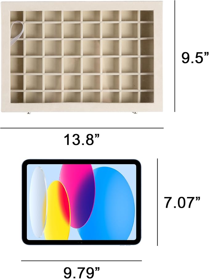 Frebeauty 48 Grid Earring Organizer,Velvet Jewelry Tray with Clear Lid | Drawer Jewelry Organizer for Rings Studs Beads,Adjustable Dividers,Dustproof,Earring Storage,Trinket Box,13.8×9.5Inches