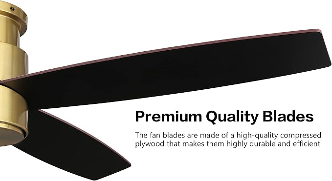 WINGBO 52" Flush Mount DC Ceiling Fan without Lights, 4 Reversible Blades, Ultra Quiet 6-Speed DC Motor, Hugger Low Profile Indoor Ceiling Fan No Lights, Brass Finish