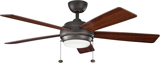 KICHLER 330174OZ Protruding Mount, 5 WALNUT/CHERRY Blades Ceiling fan with 53 watts light, Old Bronze