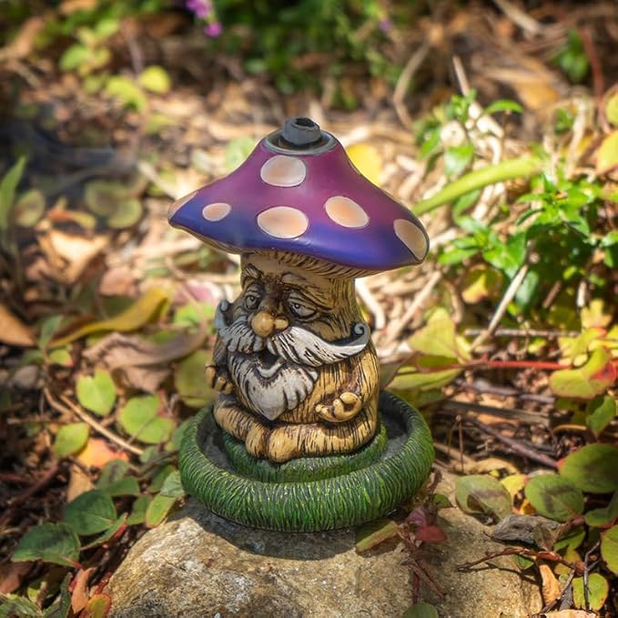 Pacific Giftware Mushroom Gnome Backflow Incense Burner – Relaxing Mushroom Gnome Handcrafted Decorative Piece for Home and Garden - Relaxation and Meditation