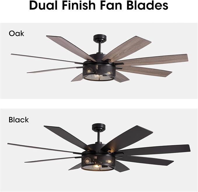 LuminFan 72 inch Large Ceiling Fans with Lights and Remote, Black Modern Ceiling Fan for Living Room, Patios, 6 Speed Reversible Quiet DC Motor, 8 Blades, Easy to Install