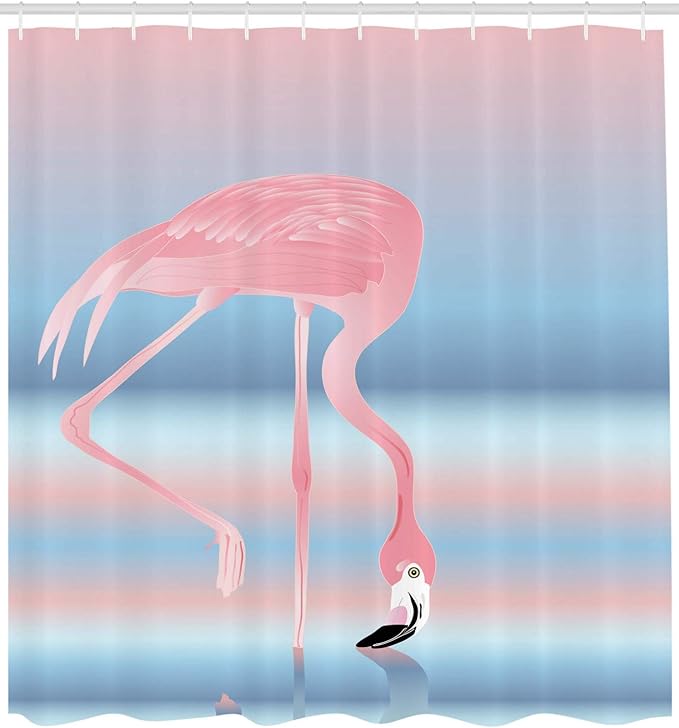 Ambesonne Flamingo Shower Curtain, Illustration of Royal Animal in The Lake Soft Pale Romantic Colors Art Work, Cloth Fabric Bathroom Decor Set with Hooks, 69" W x 70" L, Pink Blue