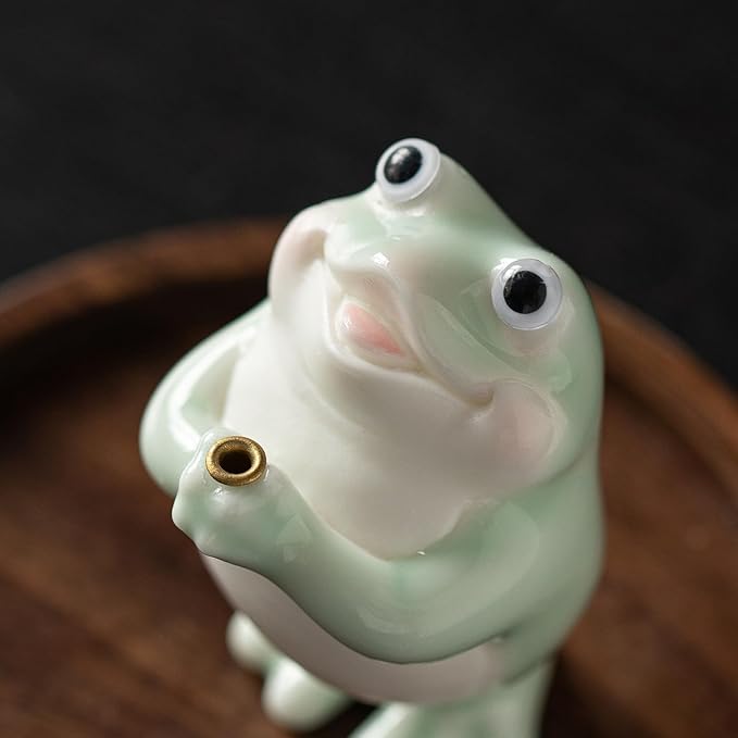 Frog Incense Holder for Sticks, Ceramic Incense Holder Cute Frog Figurines Incense Stick Holder, Insence-Sticks Burner Incense Burner Holder for Yoga Meditation Home Office Decor (with Ash Catcher)