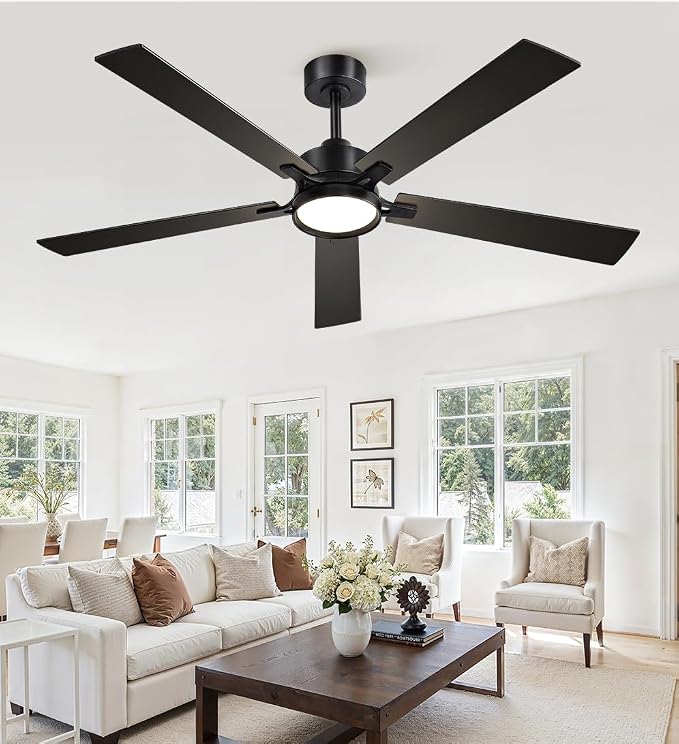 52 Inch Ceiling Fan with Lights and Remote, Smart APP Control, Dimmable with All-Setting Memory, Quiet DC Motor Reversible Blades, Damp Rated Modern Ceiling Fan for Bedroom Patio Living Room