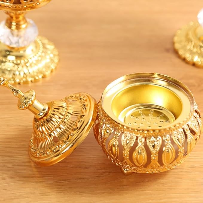 Middle Eastern Style Incense Burner Ornament 4.72X3.54X3.54In Electroplated Metal Incense Holder for Home Decoration