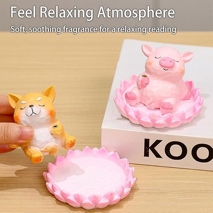 Lotus Incense Holder Pink Pig Cute Animal Figurine Incense Burner Flower Stand Ash Catcher Creative Cartoon Resin Siamese Cat Statue for Home Room Decor Meditation Yoga Spa