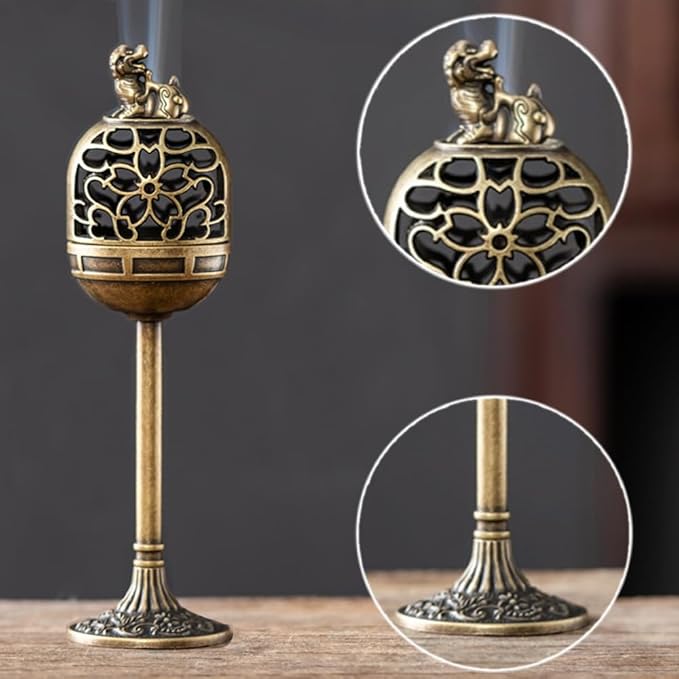 OULIGET High Leg Incense Burner,Carved Bronze Censer Frame,Meditation Small Tall Incense Burner Rack,Incense Holder Bakhoor Burner. Trumpet