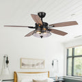 52 Inch Farmhouse Ceiling Fans with Lights and Remote Control - 3-Speed Reversible Motor, Retro Style Indoor/Outdoor Ceiling Fan with 5 Blades for Home Living Room Bedroom