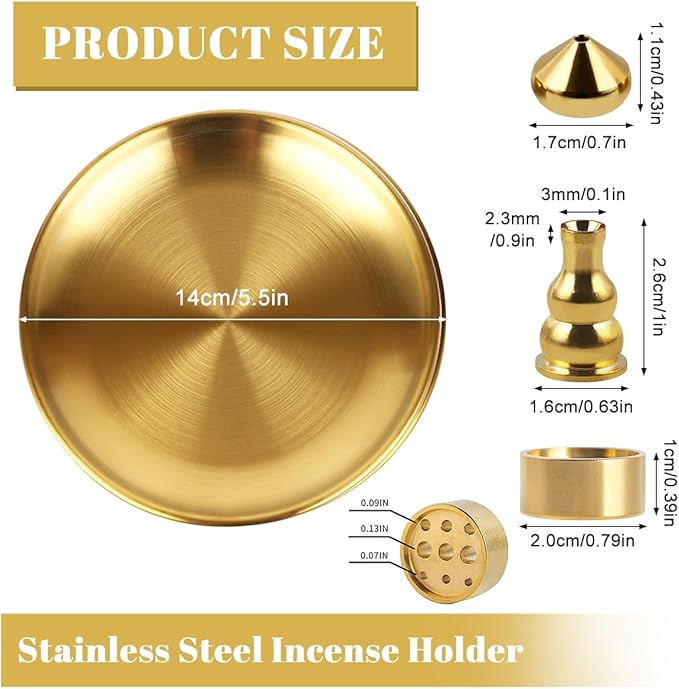 2Pcs 5 in 1 Incense Burner, 5.5 Inch Incense Holder, Brass Incense Holder for Incense Sticks Coil Incense Incense Cones, Alloy Cone Ash Catcher for Yoga Room