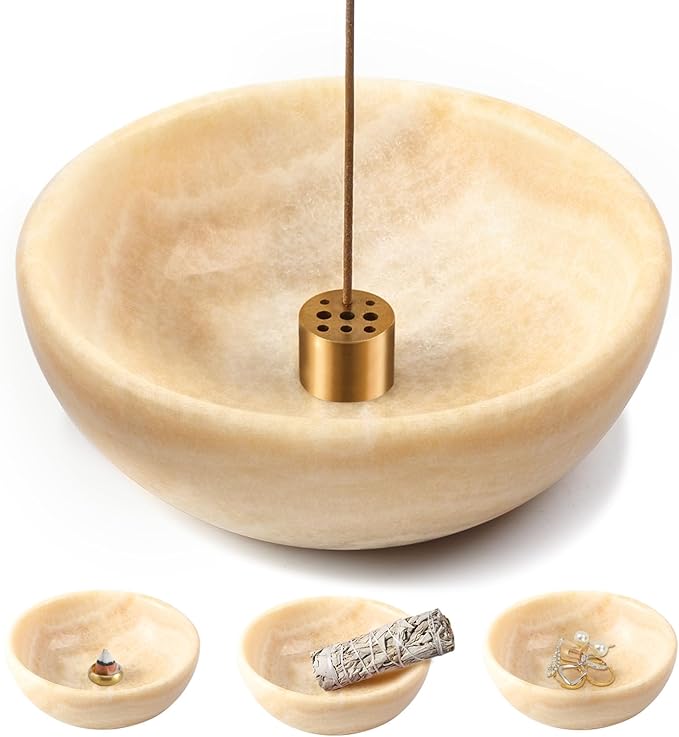 Koville Mexican Natural Onyx Incense Holder, 5inch Incense Holders for Sticks, Sturdy Incense Burner Ash Catcher, Ideal for Meditation, Relaxing, Easy to Clean(Mexico Onyx)