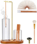Incense Holder, 3 in 1 for Sticks with Detachable Anti-Ash Flying Incense Burner with Glass Ash Catcher andSticks Organizer Handmade Wooden Tray for Meditation Yoga Room Decor Package