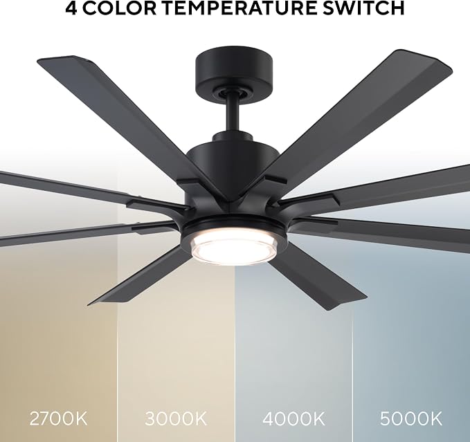 Modern Forms Size Matters Indoor or Outdoor 8-Blade 56in Smart Ceiling Fan in Matte Black with Adjustable CCT 2700-3000-4000-5000K LED Light Kit and Remote Control