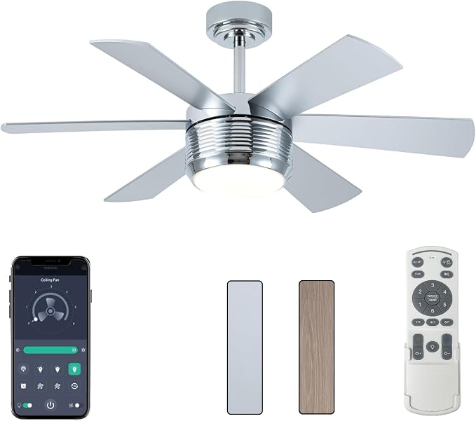 SHOWDI Nickel Ceiling Fans with Lights and Remote, Quick Installation, 42 in