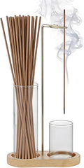 Upside Down Incense Stick Burner, Including Wood Base, Glass Ash Catcher Detachable Metal Incense Holder, Anti-Scald Design for Meditation, Yoga, Home & Office Decor