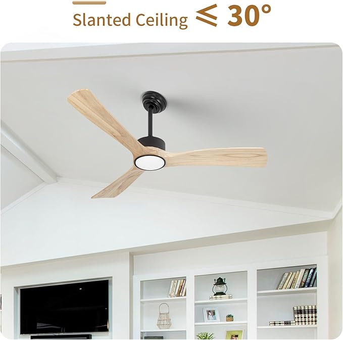 52inch Ceiling Fan with Lights,Downroad Ceiling Fans with Remote Control,3 Wooden Blades,Dimmable Light,6 Speeds,Noiseless,Ceiling Fan for Bedroom,Living Room,Office,Indoor,Natural Wood Grain