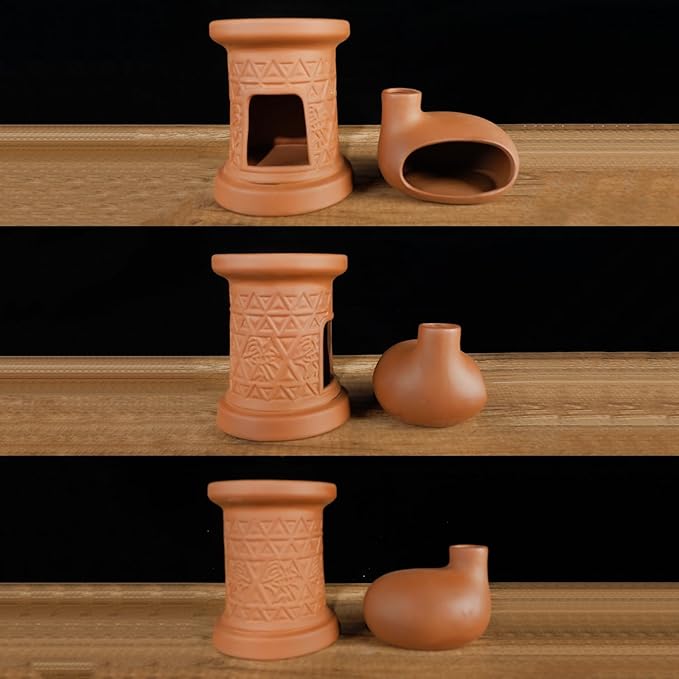 MOUGIGI 2 in 1 Incense Burner, Palo Santo Holder, Chiminea Smudging Bowl with Palo/Sage Storage Space, Handcrafted Ceramic, for Spiritual Meditation, Zen Altar and Home Décor, Perfect for Rituals