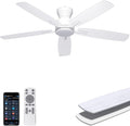 Ohniyou 52 Inch Ceiling Fan No Light, Low Profile Ceiling Fan with Remote and App Control, Flush Mount Ceiling Fan without Light for Bedroom Living Room Covered Patios, Quiet DC Motor, White