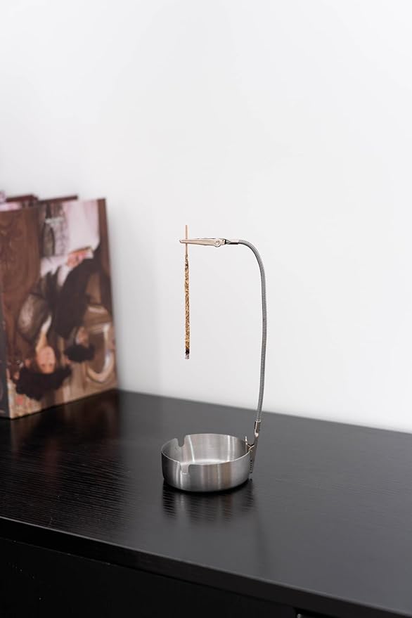 Modern Incense Holder with Flexible Metal Stand, Silver Ash Collector Base, Minimalist Design for Home Meditation and Aromatherapy.(Silver + Base)