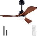 42 Inch Black Ceiling Fans with Lights and Remote,Dimmable LED Light,Quite Reversible DC Motor,Memory Function,Modern Solid Wood Indoor Outdoor Ceiling Fan with Light for Office Patios