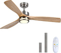52 Inch Ceiling Fans with Lights and Remote Control, 3 Blade Ceiling Fan with Light for Bedroom Living Room Indoor Outdoor Patio, Reversible, 3CCT, Dimmable, Noiseless DC Motor, Nickel & Natural Wood