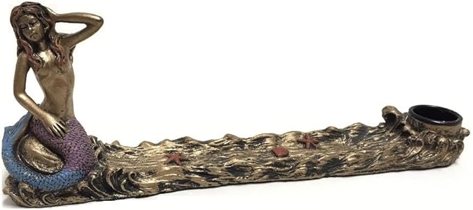 YTC Antique Bronze Mermaid Statue Embellished Incense Fragrance Burner