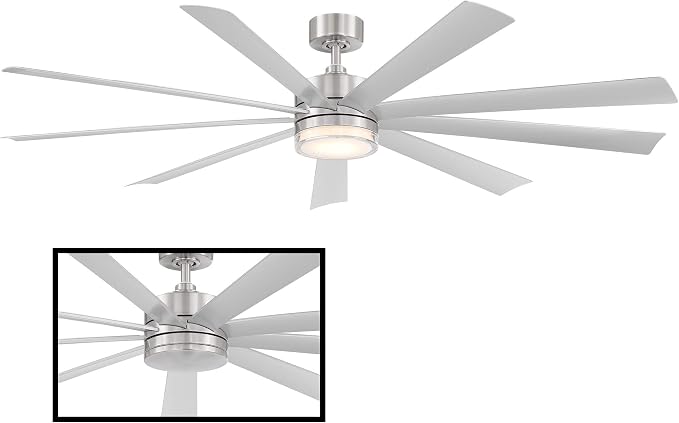 Wynd XL Smart Indoor and Outdoor 9-Blade Ceiling Fan 72in Stainless Steel with 3000K LED Light Kit and Remote Control works with Alexa, Google Assistant, Samsung Things, and iOS or Android App