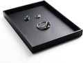 Oirlv Leather Jewelry Display Tray Black | Black Leather Exterior, Soft Velvet Lining, 13.78"X9.45"X1.18" Tray, Versatile Storage for Rings/Earrings/Necklaces