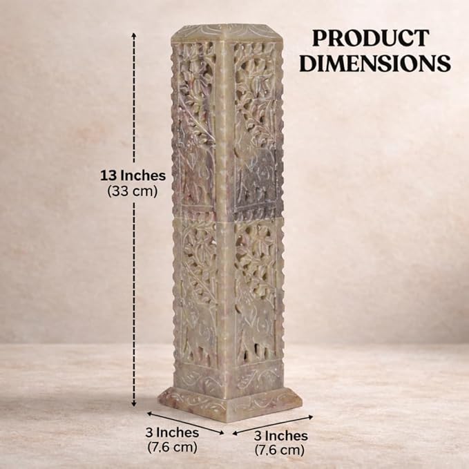 Handmade Stone Incense Stick Holder | Unique King Size Long Tower Burner | Camphore - Tealight - Dhoop Batti - Candles Holder for Yoga, Meditation and Home Decor. (Elephant)