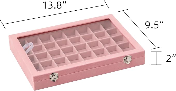 Frebeauty 40 Grid Earring Organizer,Velvet Jewelry Tray with Clear Lid | Drawer Jewelry Organizer for Rings Studs Beads,Adjustable Dividers,Dustproof,Earring Storage,Trinket Box,13.8×9.5Inches