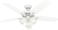 Hunter Builder Plus, Indoor, Ceiling Fan, Pull Chain, 52 inch, Snow White | with LED Lights, Standard Mount, 5 Blades, For Bedroom, Living Room, Includes Bulbs, 53236